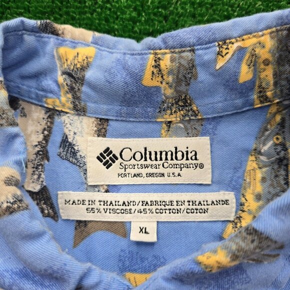 Columbia Shirt Mens XL/2XL Blue Button Down Fish All Over Print Outdoors Fishing - Picture 6 of 7